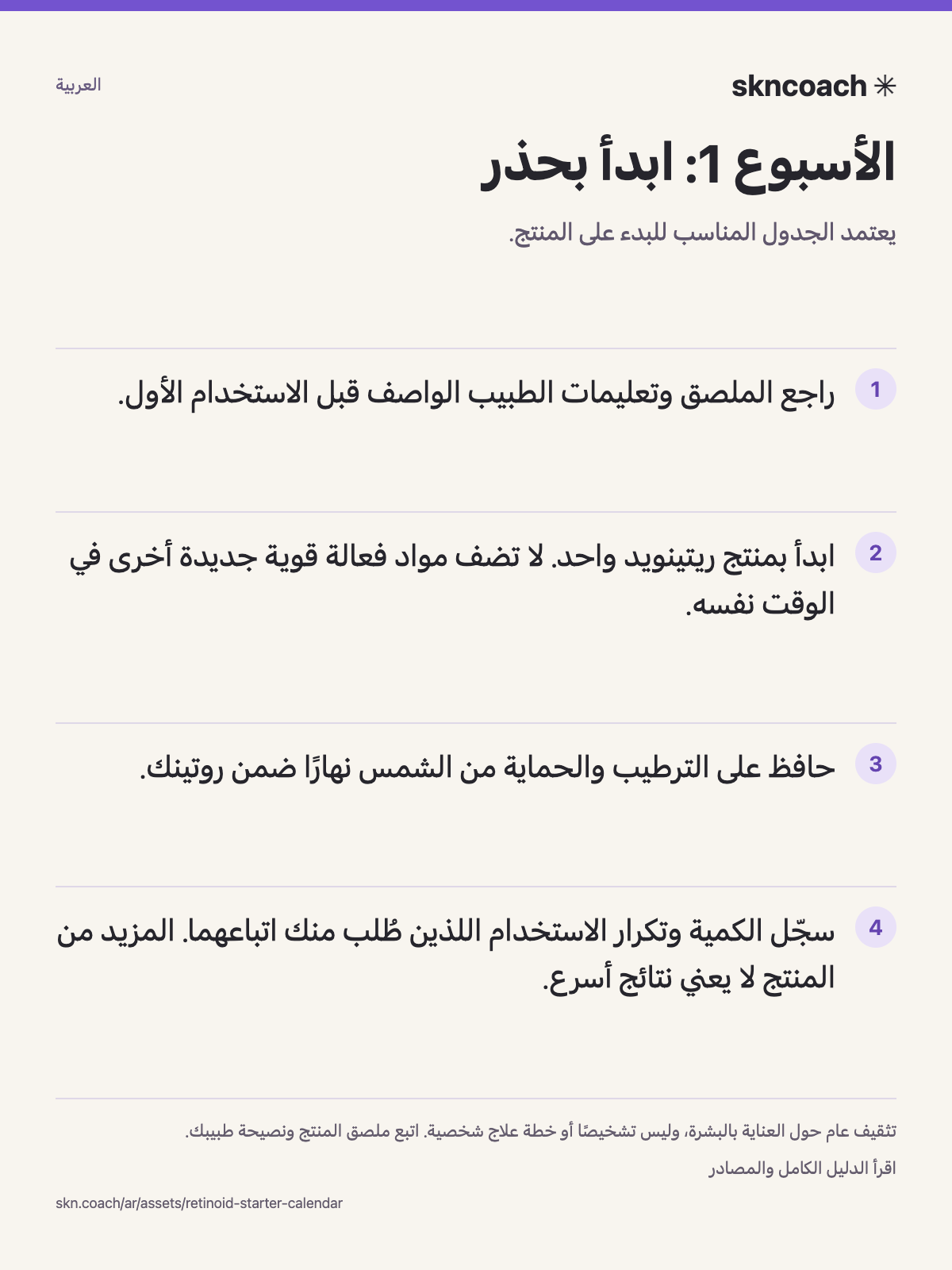 الأسبوع 1: ابدأ بحذر. يعتمد الجدول المناسب للبدء على المنتج.
