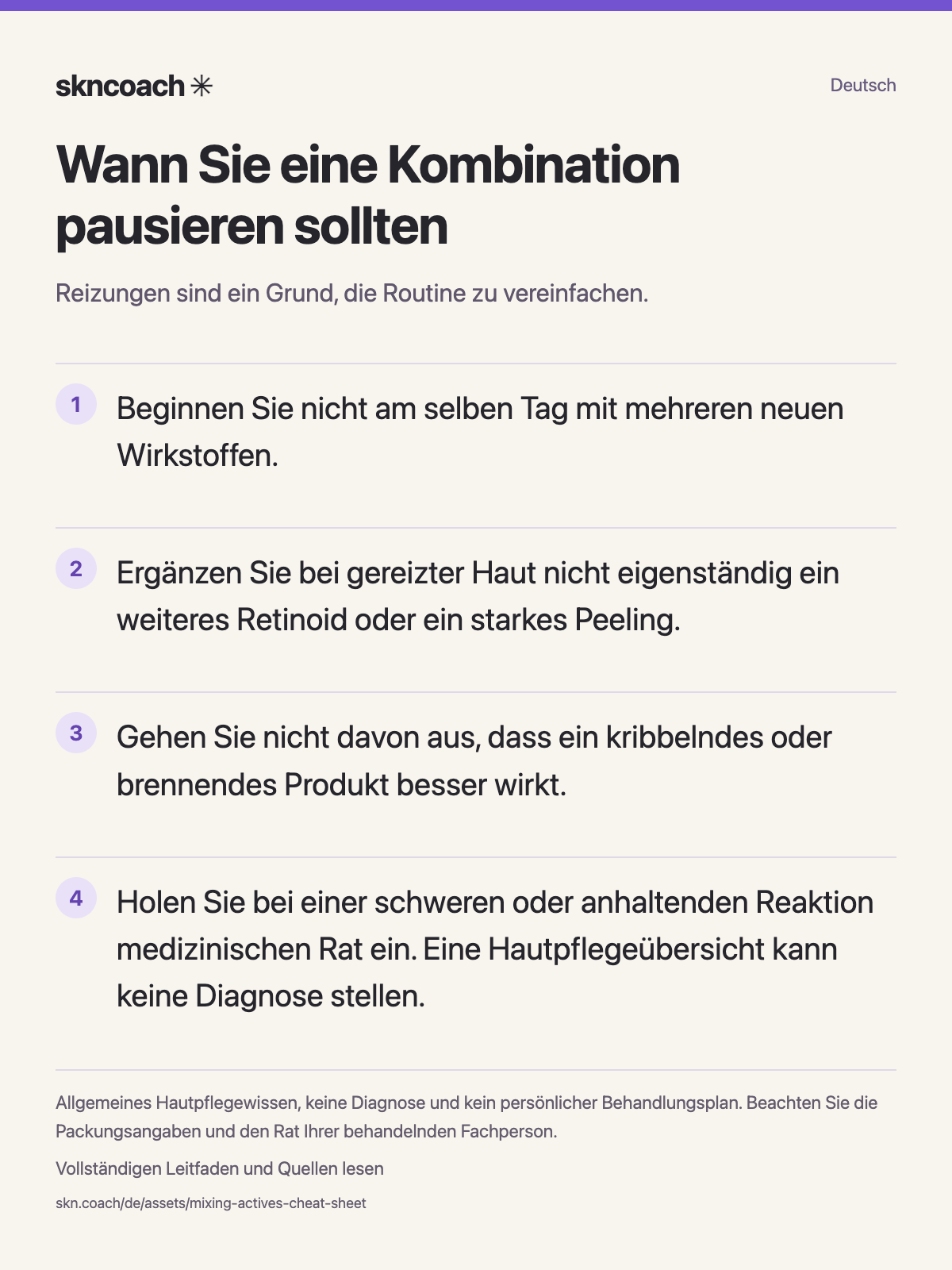 Wann Sie eine Kombination pausieren sollten: Reizungen sind ein Grund, die Routine zu vereinfachen.
