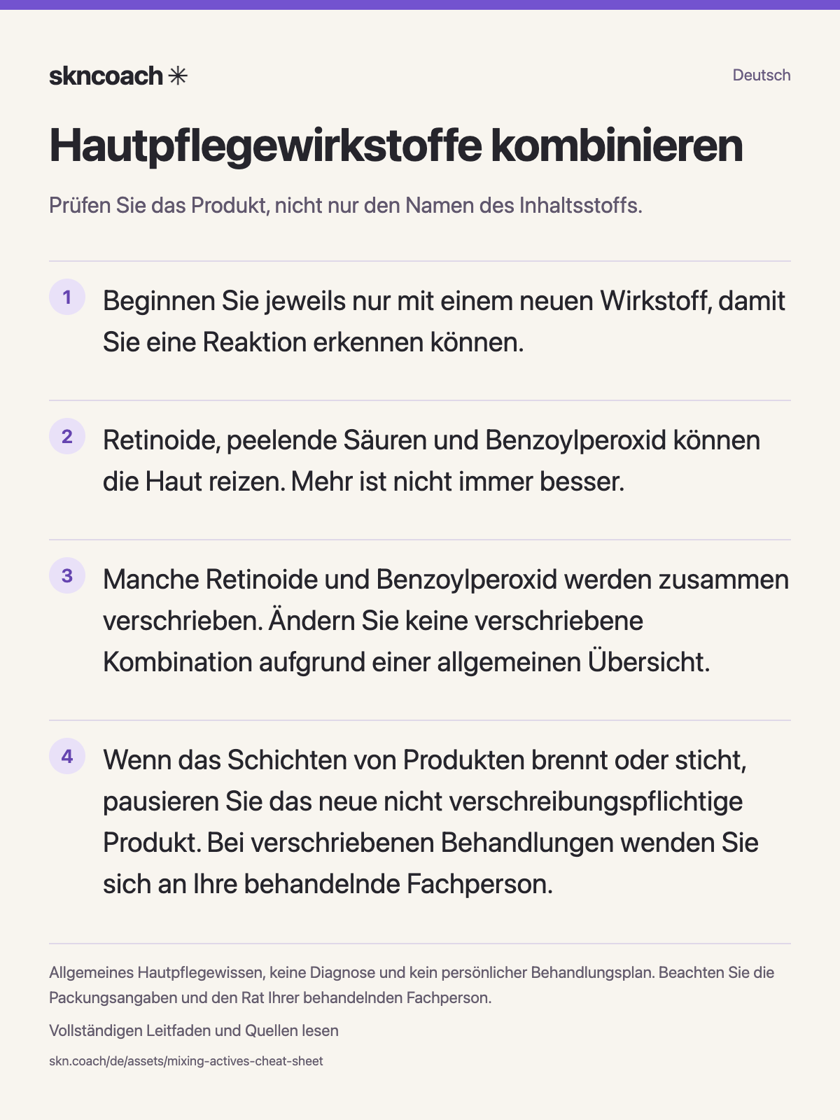 Verträglichkeitstabelle für Hautpflege-Wirkstoffe