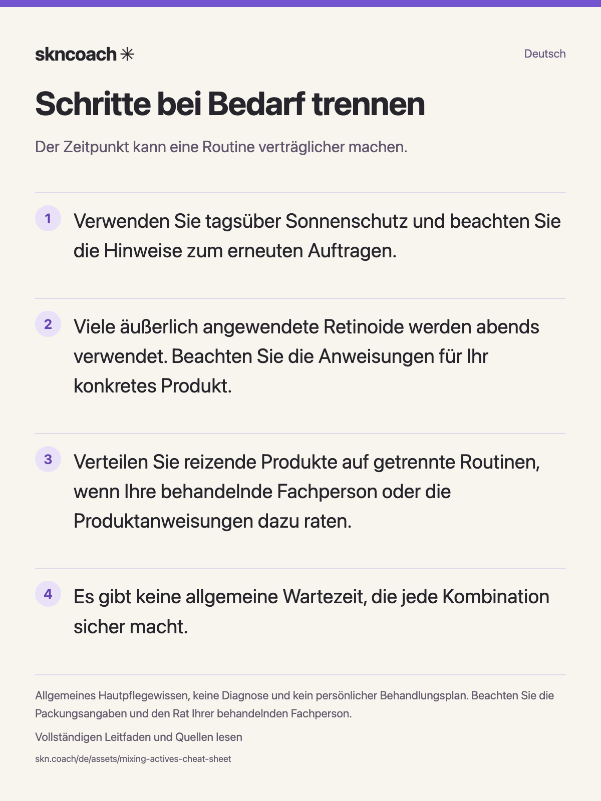 Schritte bei Bedarf trennen: Der Zeitpunkt kann eine Routine verträglicher machen.