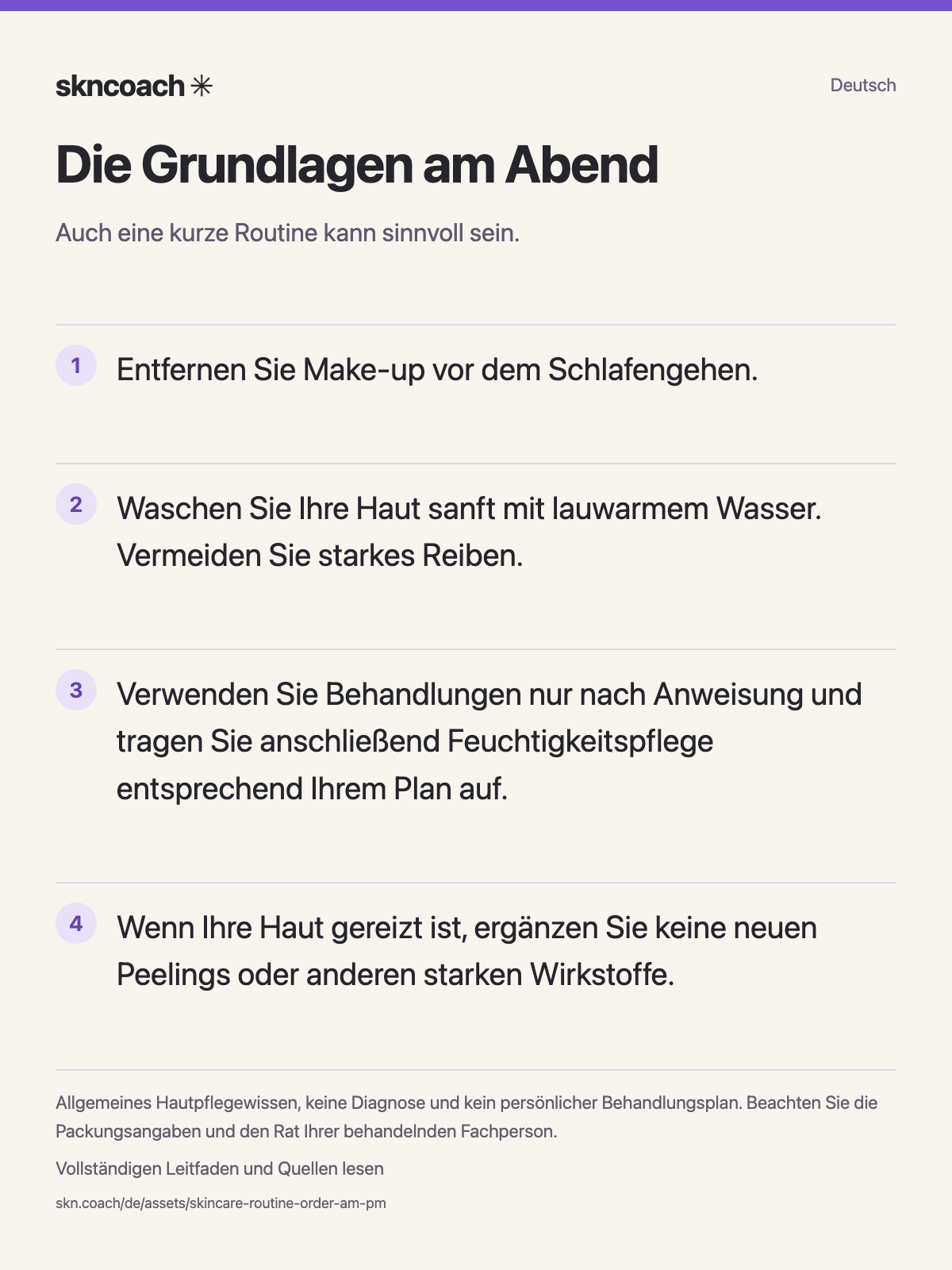 Die Grundlagen am Abend: Auch eine kurze Routine kann sinnvoll sein.