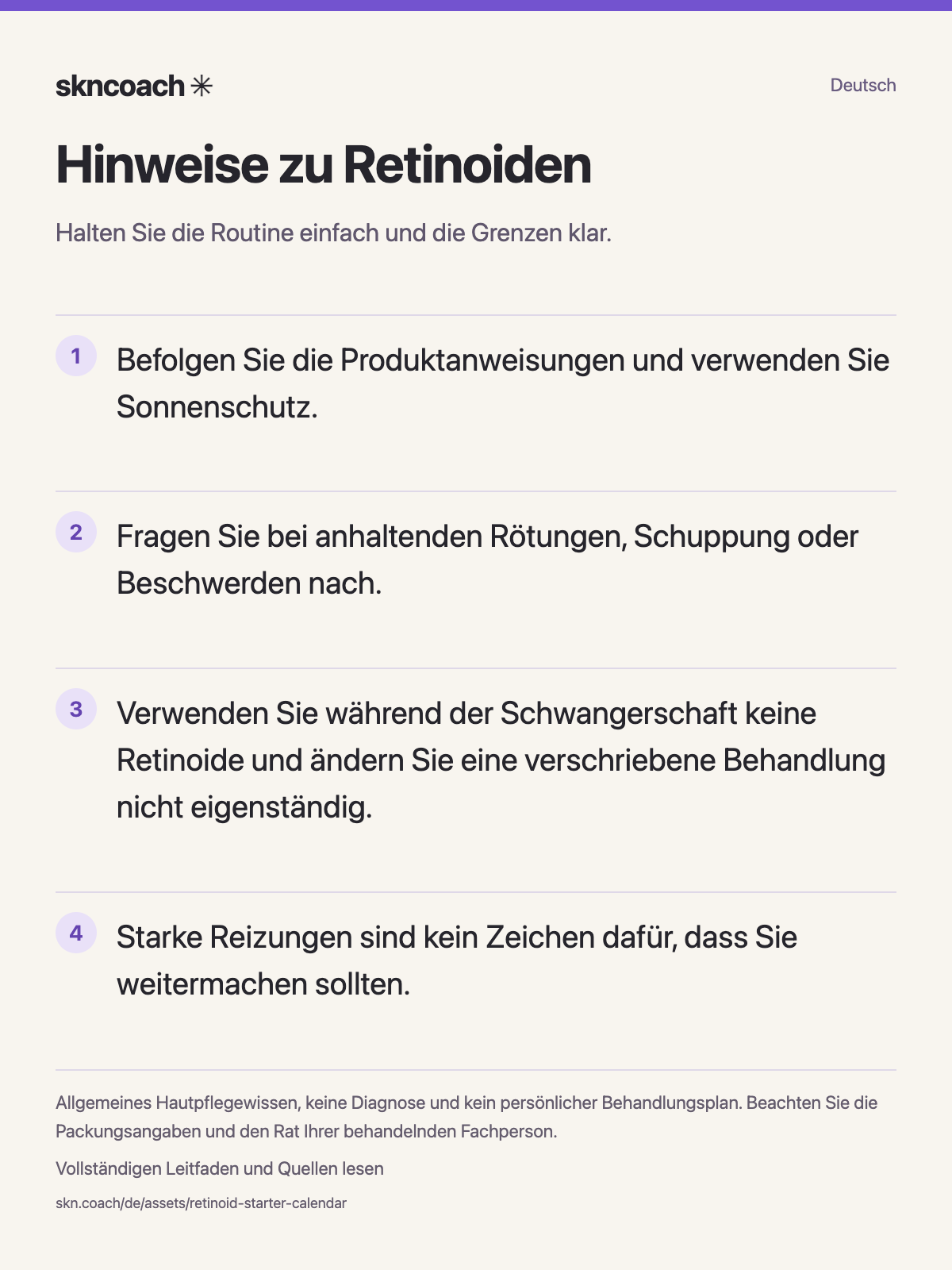 Hinweise zu Retinoiden: Halten Sie die Routine einfach und die Grenzen klar.