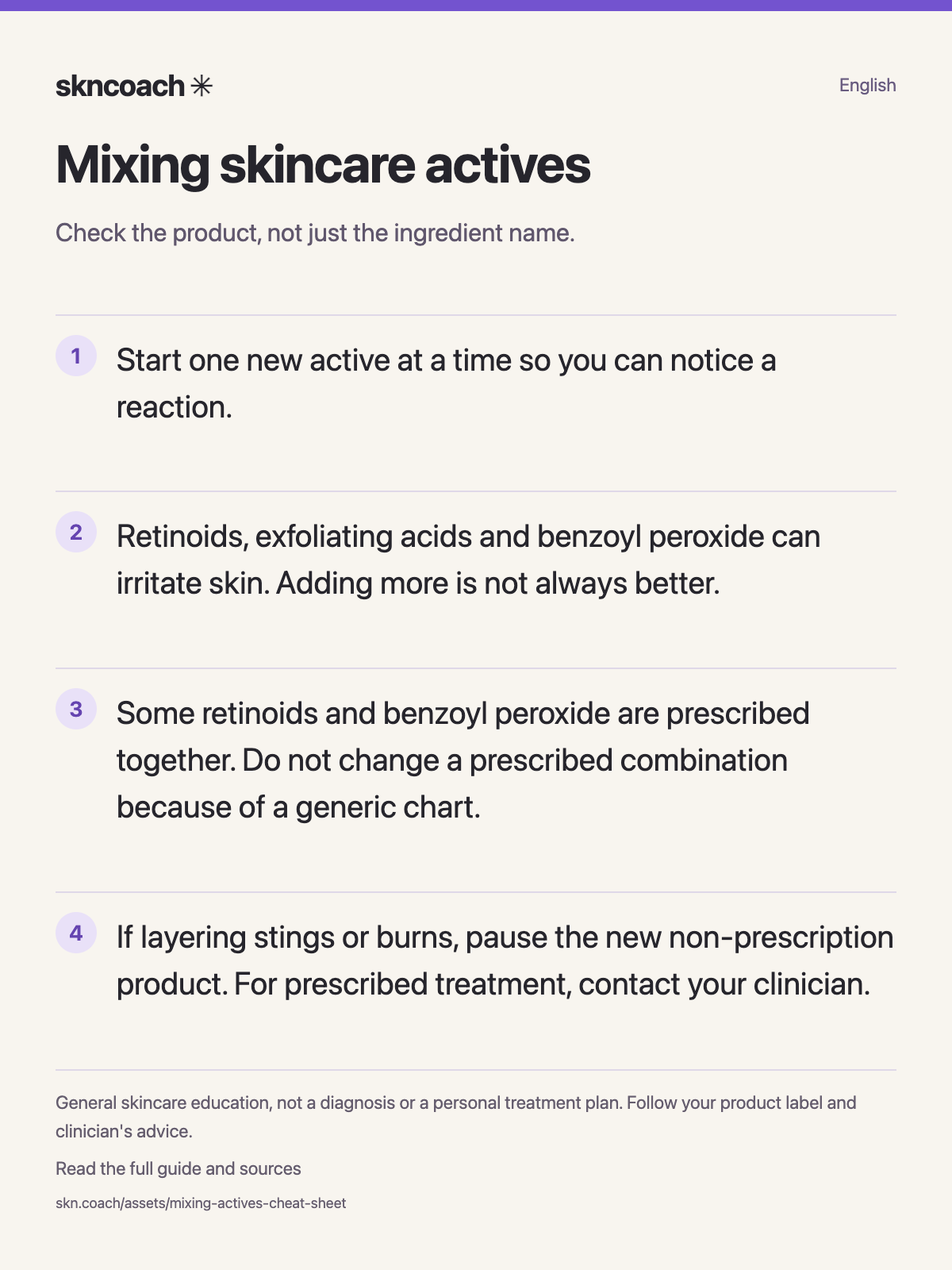 Mixing actives compatibility cheat sheet