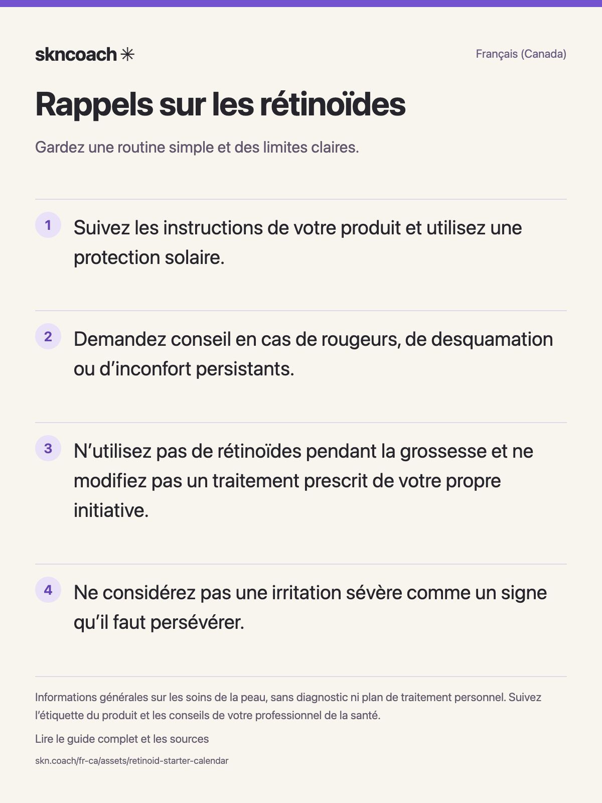 Rappels sur les rétinoïdes : gardez une routine simple et des limites claires.
