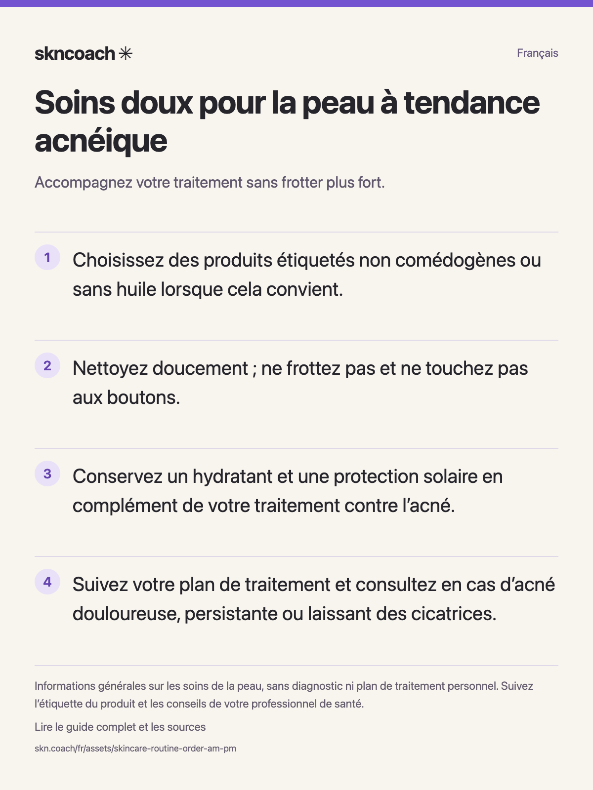 Soins doux pour la peau à tendance acnéique : accompagnez votre traitement sans frotter plus fort.