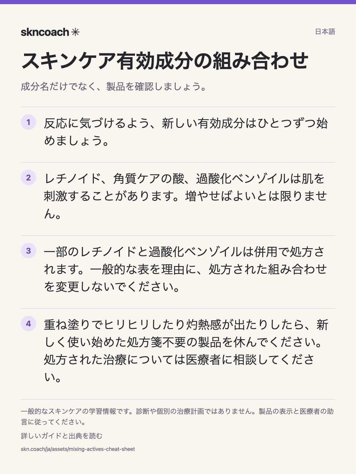 スキンケア有効成分の併用相性表