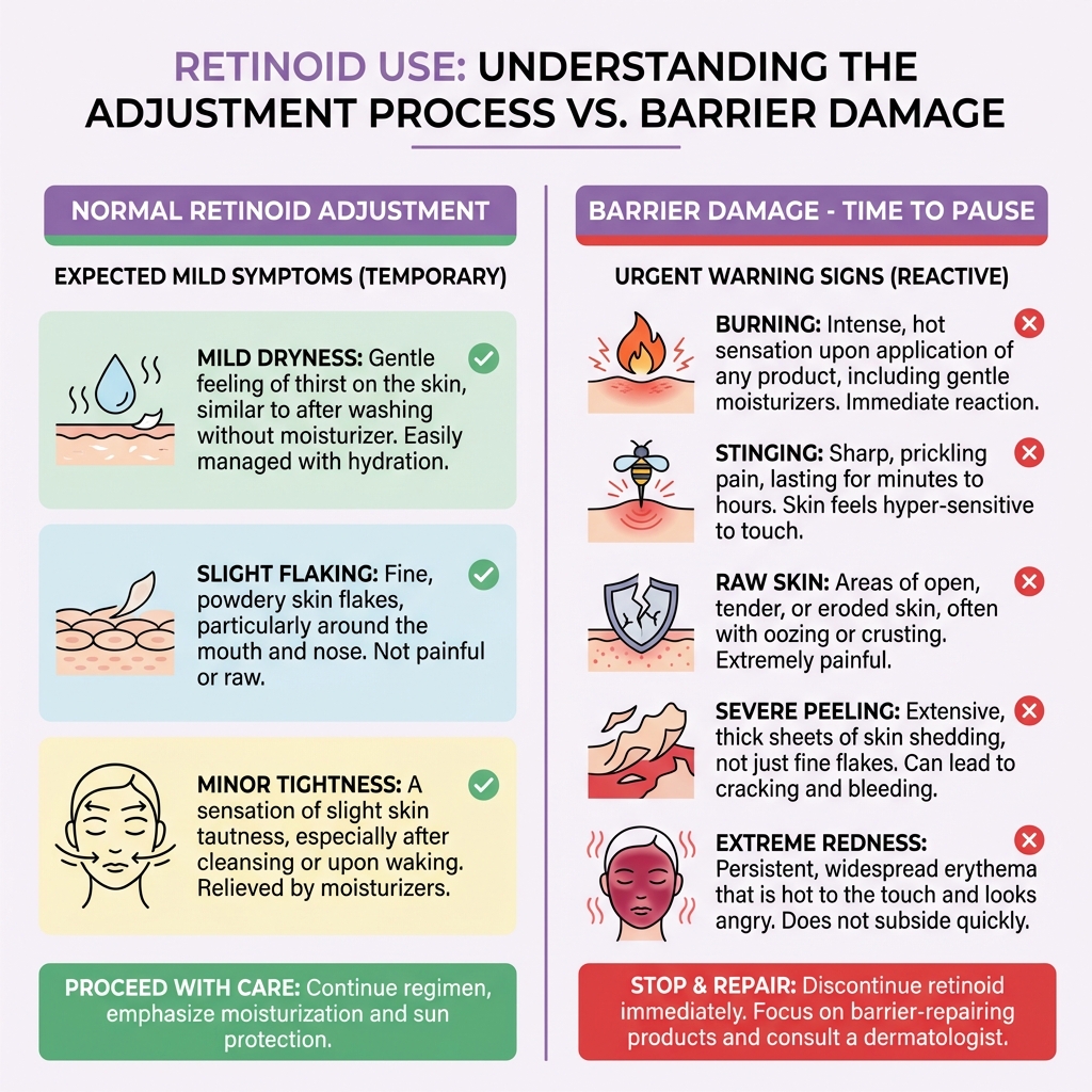 Normal retinoid adjustment vs barrier damage signs