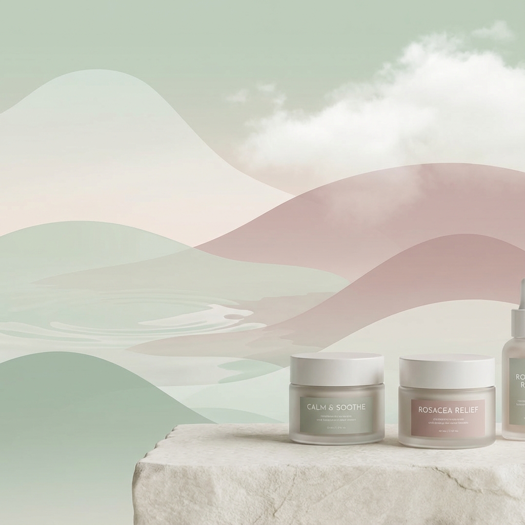 Calming skincare aesthetic with soothing sage and rose tones