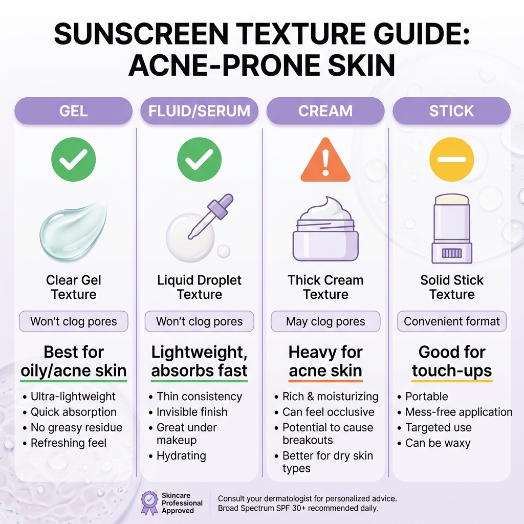 Sunscreen texture guide for acne-prone skin